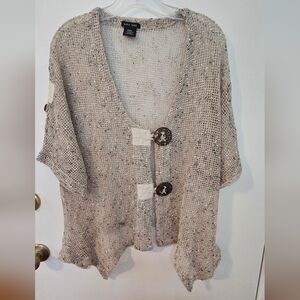 Katie Todd Mesh Cardigan Top  Cream Brown Boho Style Large Buttons Blouse Size L